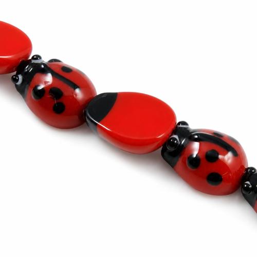 Tier Lampwork Perlen, Marienkäfer, rot, 12x16x8mm, Bohrung:ca. 1.5mm, Länge:11.8 ZollInch, 20PCs/Strang, verkauft von Strang