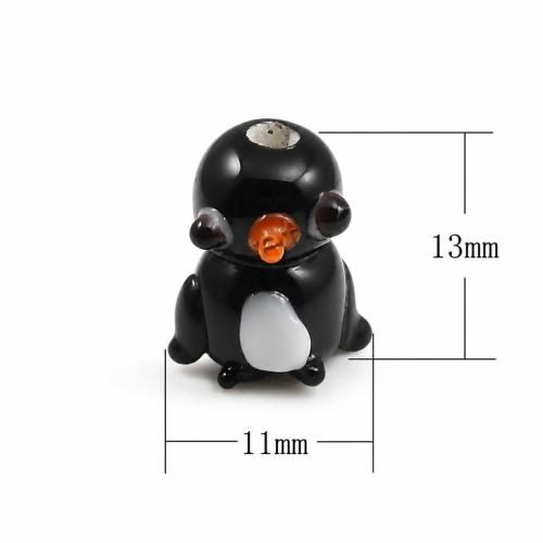 Tier Lampwork Perlen, Pinguin, 13x11x10mm, Bohrung:ca. 2mm, verkauft von PC