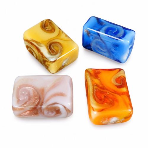 Goldsand Lampwork Perlen, Rechteck, handgemacht, keine, 18x12x7mm, Bohrung:ca. 1.5-2mm, Länge:16 ZollInch, ca. 22PCs/Strang, verkauft von Strang