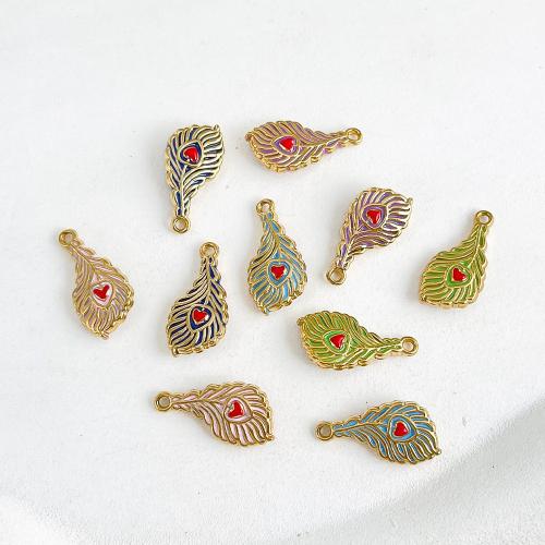 Stainless Steel Feather Pendants, plated, DIY & enamel 
