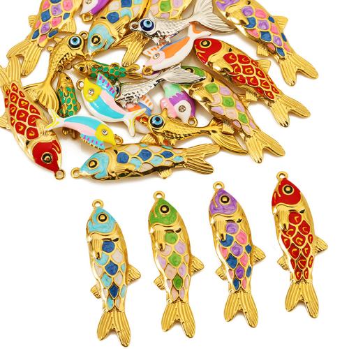 Edelstahl Tier Anhänger, 304 Edelstahl, Fisch, Vakuum-Ionen-Beschichtung, DIY & verschiedene Stile für Wahl & Emaille & mit Strass, verkauft von PC