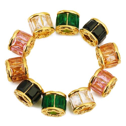 Stainless Steel Large Hole Beads, 304 Stainless Steel, barrel, gold color plated, DIY & with cubic zirconia [