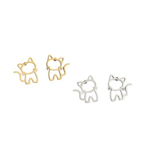 Acier inoxydable 304 boucle d oreille dormeuse, chat, Placage, bijoux de mode & pour femme & creux, plus de couleurs à choisir Vendu par lot