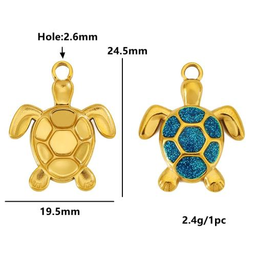 Edelstahl Tier Anhänger, 304 Edelstahl, Schildkröter, Vakuum-Ionen-Beschichtung, DIY & Emaille, keine, 19.5x24.5mm, verkauft von PC