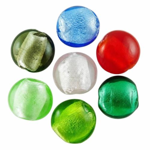 Silver Foil Lampwork Beads, Flat Round Approx 2mm 