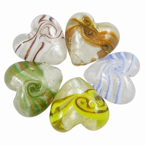 Silberfolie Lampwork Perlen, Herz, keine, Bohrung:ca. 2mm, verkauft von PC