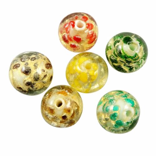 Gold Sand Lampwork Beads, Round 14mm Approx 3mm 