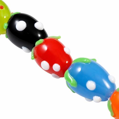 Pflanze Lampwork Perlen, Erdbeere, gemischte Farben, 9x12mm, Bohrung:ca. 2mm, Länge:9.8 ZollInch, 20PCs/Strang, verkauft von Strang