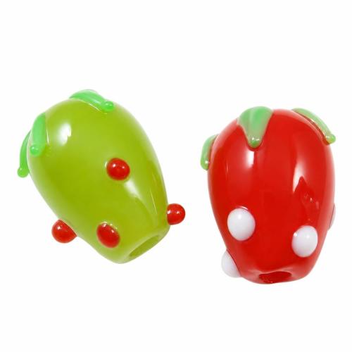 Pflanze Lampwork Perlen, Erdbeere, keine, 9x12mm, Bohrung:ca. 2mm, 1000PCs/Tasche, verkauft von Tasche