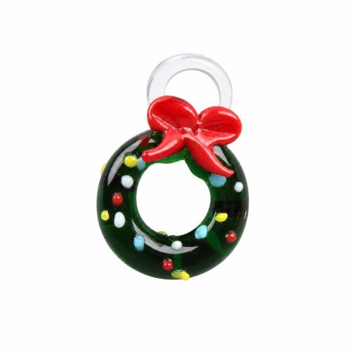 Lampwork Pendants, Christmas Wreath, DIY, green, 27*17*5mm Approx 6mm 