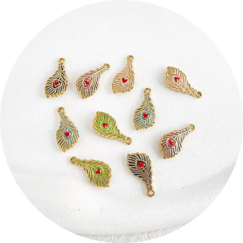 Stainless Steel Feather Pendants, plated, DIY & enamel 