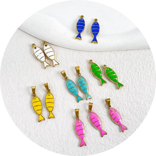 Edelstahl Tier Anhänger, Fisch, plattiert, DIY & verschiedene Stile für Wahl & Emaille, keine, 7x23mm, 10PCs/Tasche, verkauft von Tasche