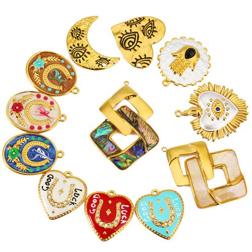 colgantes de acero inoxidable de esmalte, acero inoxidable 304, chapado en color dorado, Bricolaje & diferentes estilos para la opción & con diamantes de imitación, Vendido por UD