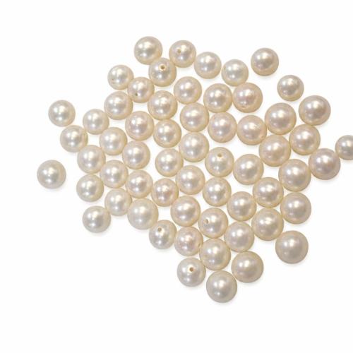 Halbgebohrte Süßwasser Zuchtperlen, Natürliche kultivierte Süßwasserperlen, rund, natürlich, weiß, 7.5-8MM, Bohrung:ca. 0.8mm, verkauft von Paar