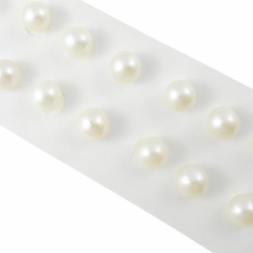 Halbgebohrte Süßwasser Zuchtperlen, Natürliche kultivierte Süßwasserperlen, rund, natürlich, weiß, Grade A, 7-7.5mm, Bohrung:ca. 0.8mm, verkauft von Paar