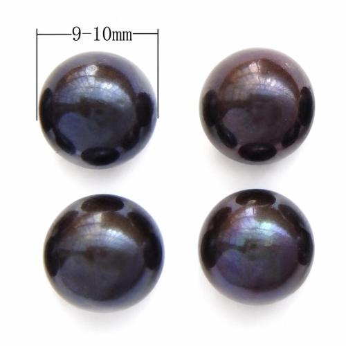 Halbgebohrte Süßwasser Zuchtperlen, Natürliche kultivierte Süßwasserperlen, rund, natürlich, schwarz, 9-10mm, Bohrung:ca. 0.8mm, 15PaarePärchen/setzen, verkauft von setzen