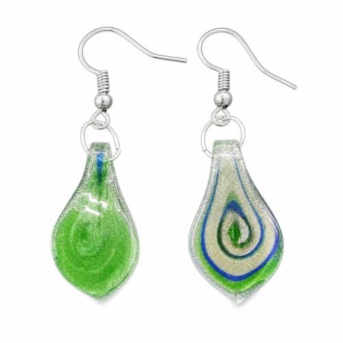 Boucle d'oreille goutte en verre coloré, chalumeau, laiton boucle d'oreille crochet, feuille, sable d'or pouce, Vendu par paire