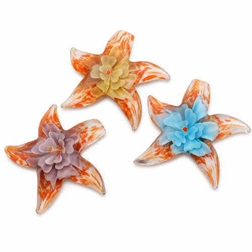 内側の花ランプワーク ペンダント, ランプワーク, ヒトデ, ハンドメイド, ボロシリケイトガラス, 無色 穴:約 売り手 パソコン