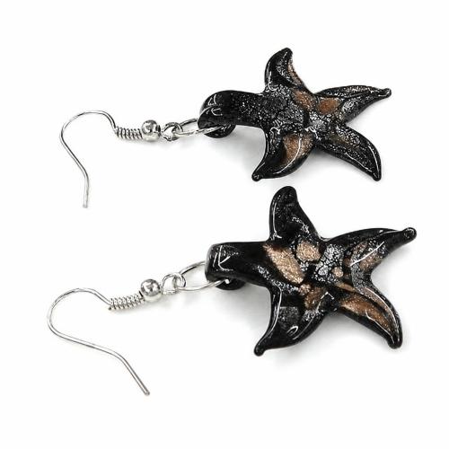 Lampwork падение Серьги, Лэмпворк, латунь крюк, Морская звезда, серебрянная фольга длина:1.8 дюймовый, продается Пара