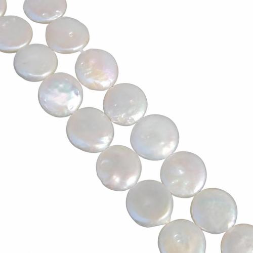 Münze Süßwasser Zuchtperlen, Natürliche kultivierte Süßwasserperlen, natürlich, weiß, 13-14mm, Bohrung:ca. 0.8mm, Länge:14.7 ZollInch, verkauft von Strang