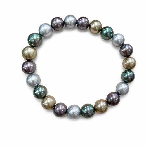 Shell Pearl Bracelet, Round & for woman, mixed colors Approx 7 Inch 