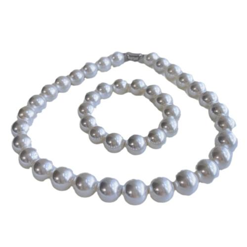 Shell Pearl Collier et bracelet, Rond, normes différentes pour le choix & pour femme, blanc, 14mm, Vendu par PC