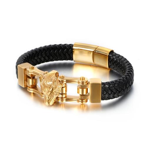 Partículas de acero Pulsera, con Cuero de vaca, chapado, Joyería & unisexo, más colores para la opción, longitud:aproximado 21 cm, Vendido por UD