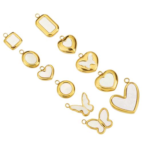 Cáscara blanca colgantes, acero inoxidable 304, con Nácar Blanca, chapado en color dorado, Bricolaje & diferentes estilos para la opción, Vendido por UD