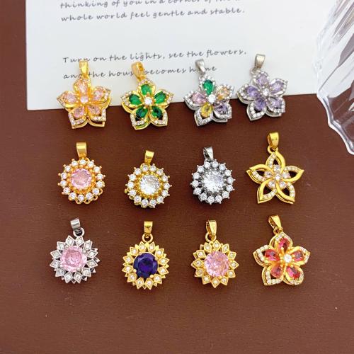 Colgante de Micro Pavé de Zirconía Cúbica, metal, Flor, chapado, Bricolaje & diferentes estilos para la opción & micro arcilla de zirconia cúbica, pendent size 13-17.5mm, Vendido por UD[