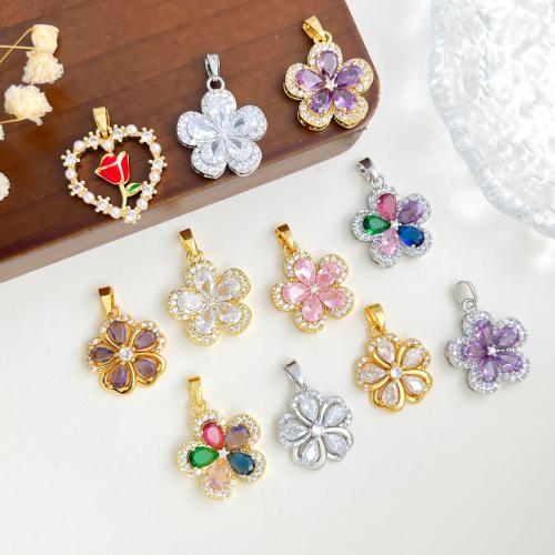 Colgante de Micro Pavé de Zirconía Cúbica, metal, Flor, chapado, Bricolaje & diferentes estilos para la opción & micro arcilla de zirconia cúbica, pendent size 16-17mm, Vendido por UD[