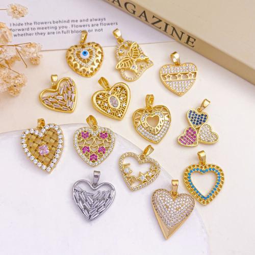 キュービックジルコニアマイクロパヴェブラスペンダント, 銅, ハート形, メッキ, DIY & マイクロパヴェジルコニア, pendent size 17-18mm, 売り手 パソコン