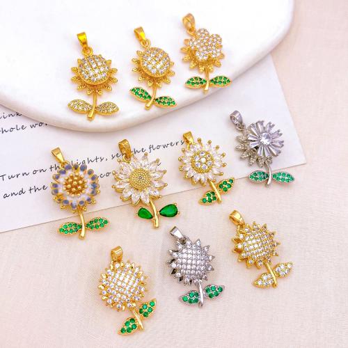 キュービックジルコニアマイクロパヴェブラスペンダント, 銅, 花形, メッキ, DIY & 異なるスタイルを選択 & マイクロパヴェジルコニア, 売り手 パソコン