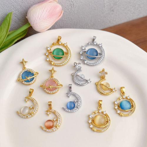 Katzenauge Anhänger, Messing, mit Katzenauge, plattiert, DIY & verschiedene Stile für Wahl & Micro pave Zirkonia, pendant size 14-23mm, verkauft von PC