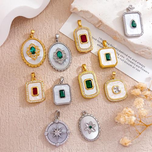 colgantes de latón de concha, metal, con Nácar Blanca, chapado, Bricolaje & diferentes estilos para la opción & micro arcilla de zirconia cúbica, pendant size 15-20mm, Vendido por UD[