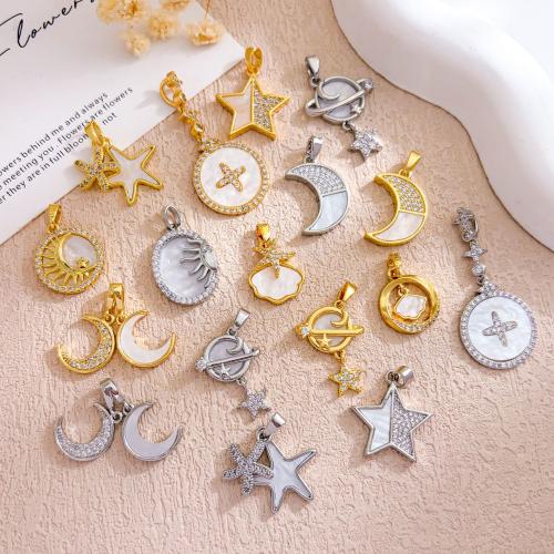 colgantes de latón de concha, metal, con Nácar Blanca, chapado, Bricolaje & diferentes estilos para la opción & micro arcilla de zirconia cúbica, pendant size 13-25mm, Vendido por UD[
