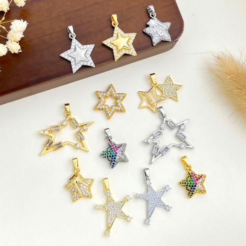 キュービックジルコニアマイクロパヴェブラスペンダント, 銅, 星, メッキ, DIY & 異なるスタイルを選択 & マイクロパヴェジルコニア, pendant size 16-32mm, 売り手 パソコン