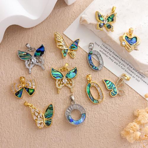 Colgante de concha de abulón, metal, con Nácar de Abulón, chapado, Bricolaje & diferentes estilos para la opción & micro arcilla de zirconia cúbica, pendant size 17-22mm, Vendido por UD