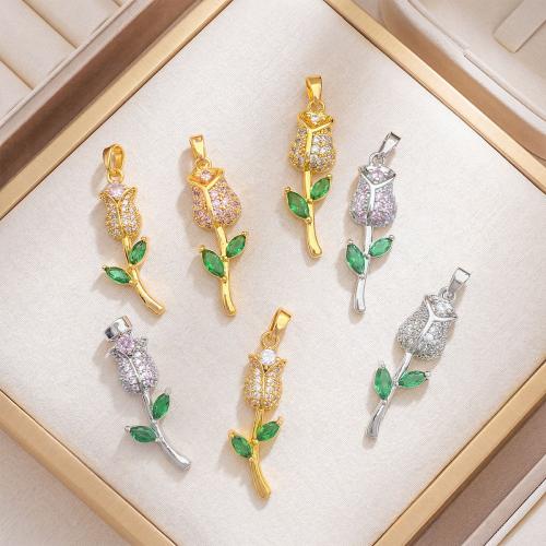 キュービックジルコニアマイクロパヴェブラスペンダント, 銅, チューリップ, メッキ, DIY & 異なるスタイルを選択 & マイクロパヴェジルコニア 売り手 パソコン