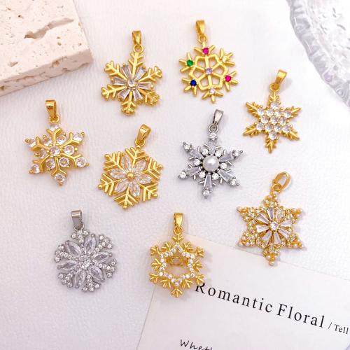 Colgante de Micro Pavé de Zirconía Cúbica, metal, con Perlas plásticas, Copo de Nieve, chapado, Bricolaje & diferentes estilos para la opción & micro arcilla de zirconia cúbica, pendant size 17-29mm, Vendido por UD[