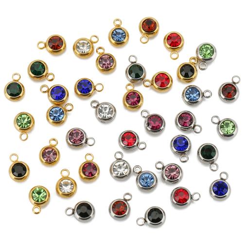 Pendentifs en acier inoxydable strass, Acier inoxydable 304, Plat rond, Placage ionique sous vide, DIY & avec strass, plus de couleurs à choisir, 6mm, Vendu par PC