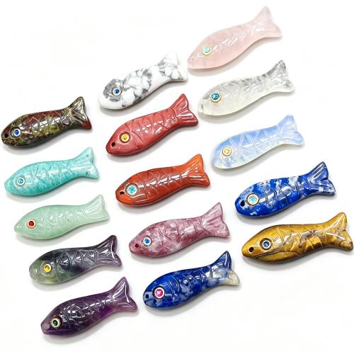 Edelstein Schmuck Anhänger, Fisch, geschnitzt, DIY & verschiedenen Materialien für die Wahl & mit Strass, 35x12x7mm, verkauft von PC