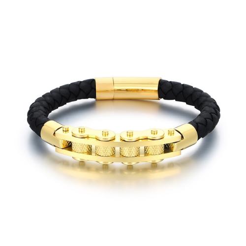 Partículas de acero Pulsera, con Cuero de vaca, chapado, Joyería & para hombre, más colores para la opción, longitud:aproximado 21 cm, Vendido por UD[