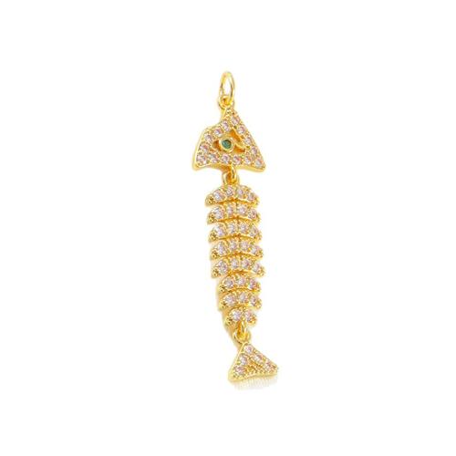 Befestigter Zirkonia Messing Anhänger, Fischgräte, goldfarben plattiert, DIY & verschiedene Stile für Wahl & Micro pave Zirkonia, verkauft von PC