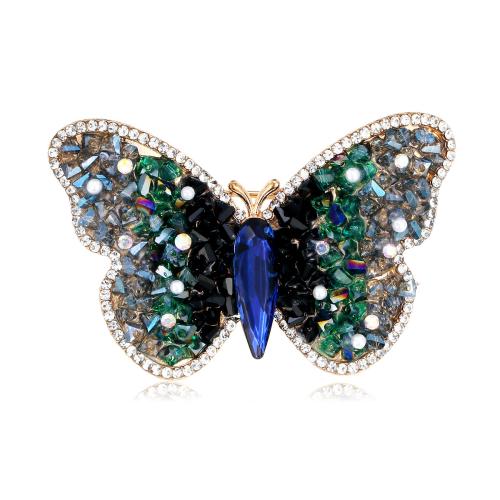 Zinc Alloy Brooch, with Seedbead & Crystal, Butterfly, gold color plated, fashion jewelry & Unisex & with rhinestone [