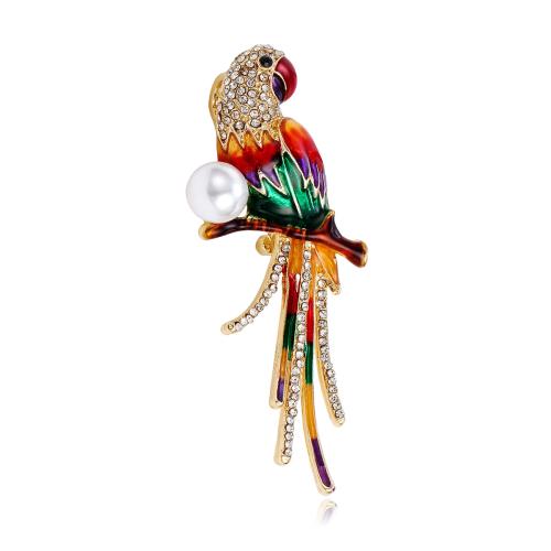 alliage de zinc broche, avec perle de plastique, perroquetperruche, Placage de couleur d'or, bijoux de mode & unisexe & avec strass Vendu par PC[