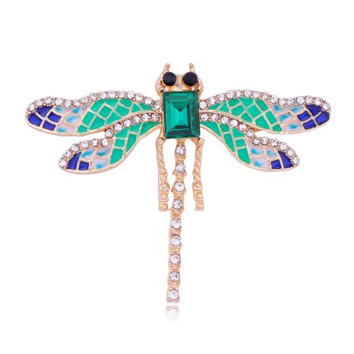 alliage de zinc broche, libellule, Placage, pour femme & émail & avec strass, plus de couleurs à choisir Vendu par PC[