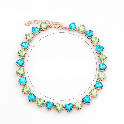 aleación de zinc collar, con Taladro de vidrio, con 5cm extender cadena, Corazón, chapado, Joyería & para mujer, más colores para la opción, 12mm, longitud:aproximado 42 cm, Vendido por UD