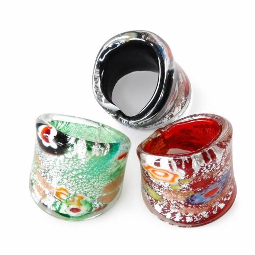 Lampwork Fingerring, Goldsand und Silberfolie, gemischte Farben, 25x26x25mm, Bohrung:ca. 16-19mm, Größe:8, 12PCs/Box, verkauft von Box