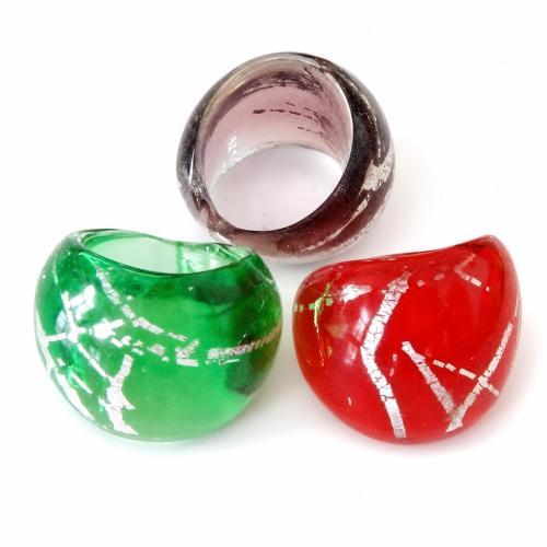 Lampwork Fingerring, Silberfolie, gemischte Farben, 26x27x25mm, Bohrung:ca. 16-19mm, Größe:8, 12PCs/Box, verkauft von Box