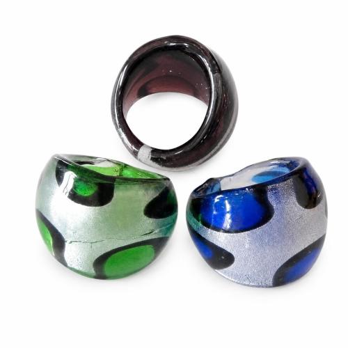 Anillos de Cristal de Murano, lámina de plata, color mixto, 28x28x23mm, agujero:aproximado 16-19mm, tamaño:8, 12PCs/Caja, Vendido por Caja